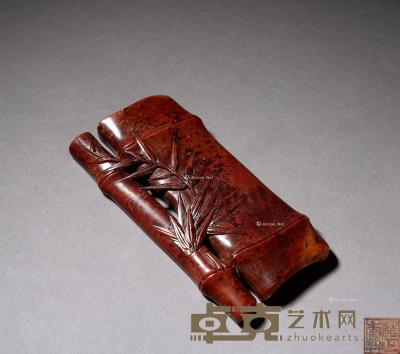 清 寿山石雕竹节纹纸镇 长12.5cm