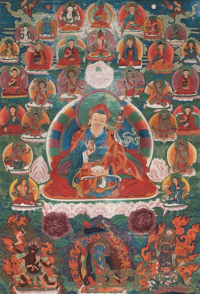  19世纪 不丹风格 莲花生唐卡 73×51cm