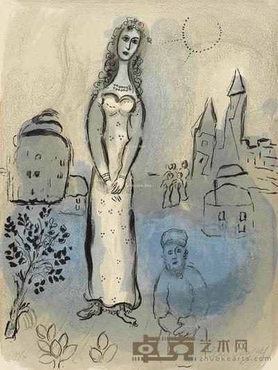  蓝色的教堂 石版画 35.5×25.5cm