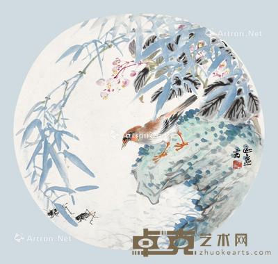  小园一角 团扇面镜心 设色纸本 直径33cm