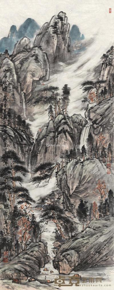  山居秋暝图 镜心 设色纸本 136.5×53.5cm