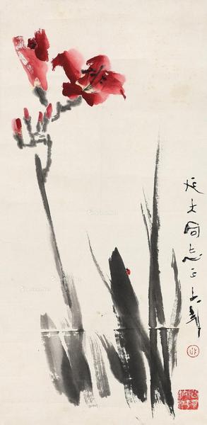  红花瓢虫 立轴 设色纸本