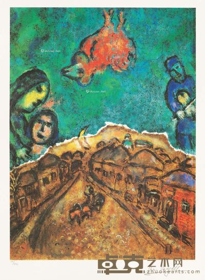  村里的街道 石版画 48×35cm