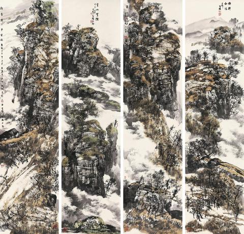 2008年作 山水四屏 镜心 设色纸本