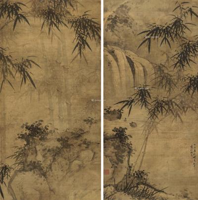  1667年作 竹子对屏 立轴 水墨绢本