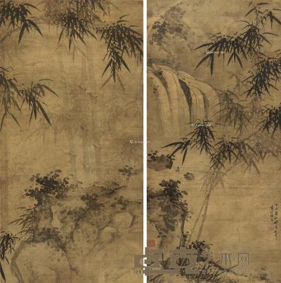  1667年作 竹子对屏 立轴 水墨绢本 149×75.5cm×2