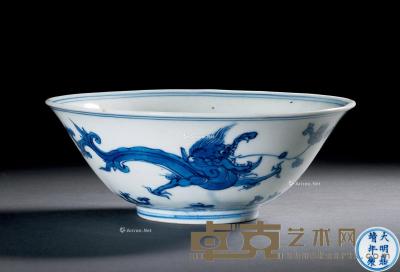  清康熙 青花螭龙碗 直径13.2cm