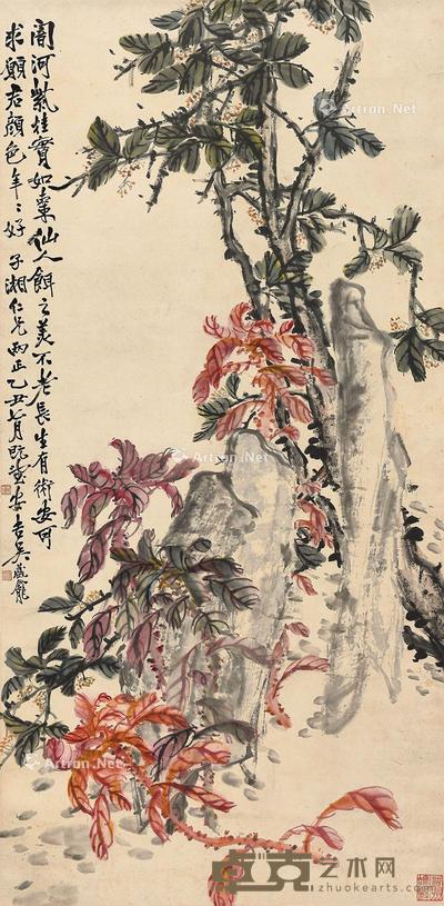 乙丑(1925年)作 桂花老少年 立轴 设色纸本 135×67cm
