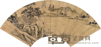  戊寅（1638）年作 清溪泛舟图 扇片 泥金水墨纸本 18×51cm