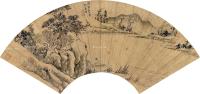  戊寅（1638）年作 清溪泛舟图 扇片 泥金水墨纸本