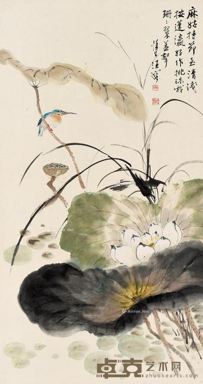  莲蓬翠鸟 立轴 设色纸本 67×35.5cm