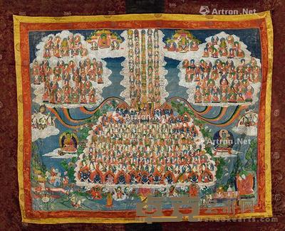 宗喀巴皈依境唐卡 镜片 设色布面 91×116cm