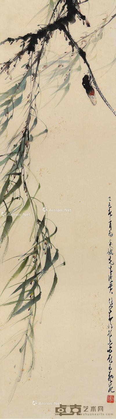 乙巳(1965)年作 蝉 镜片 设色纸本 140×39cm