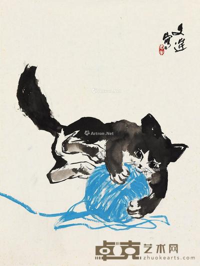  猫趣图 镜片 设色纸本 68×50cm