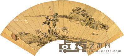 泛舟春野 扇片 泥金设色纸本 18×55cm