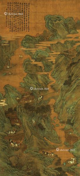 夏山行旅 立轴 设色绢本