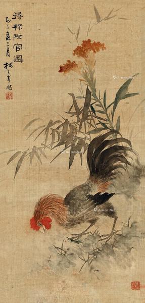  得禄升官图 屏轴 设色绢本