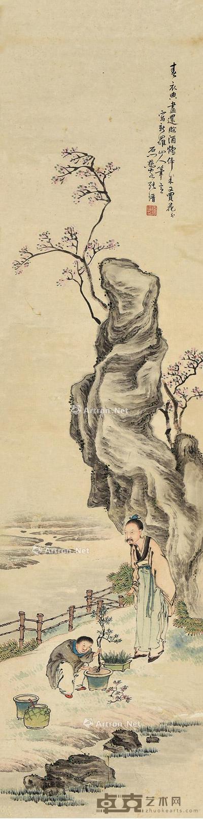 古酒栽花 立轴 设色纸本 135×33cm