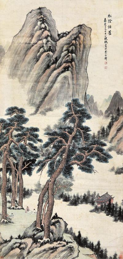  丁巳（1797）年作 松荫话旧 立轴 设色纸本