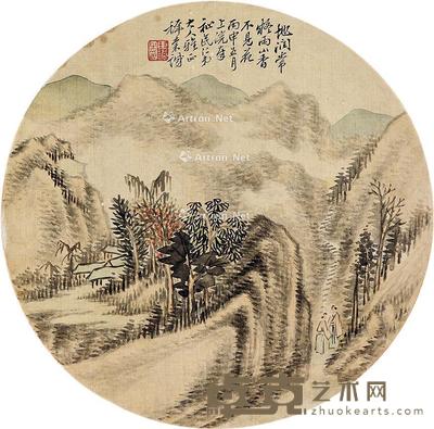  山居 团扇片 设色绢本 直径25cm