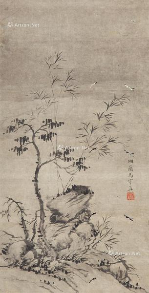  竹石图 立轴 纸本