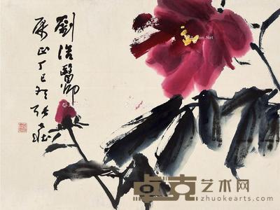 丁巳(1977)年作 芍药花 立轴 设色纸本 35×47cm