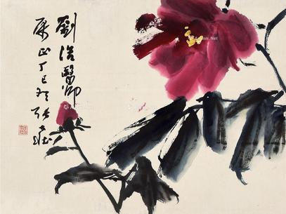  丁巳（1977）年作 芍药花 立轴 设色纸本