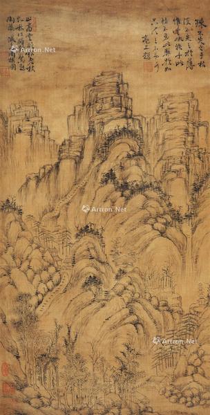  仿云林山水 立轴 绫本