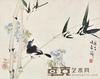 戊子(1948)年作 鸟栖 立轴 设色纸本 31.5×40cm