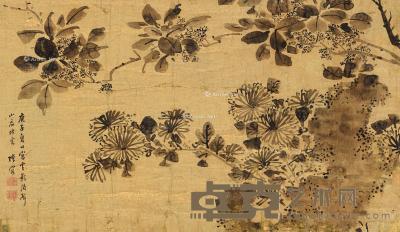  菊桂图 立轴 泥金水墨纸本 28.5×49cm