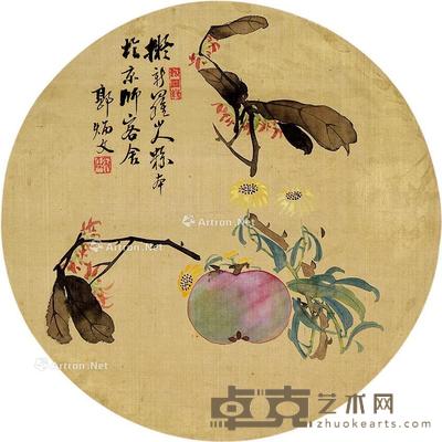 蔬果图 团扇片 设色绢本 直径24cm