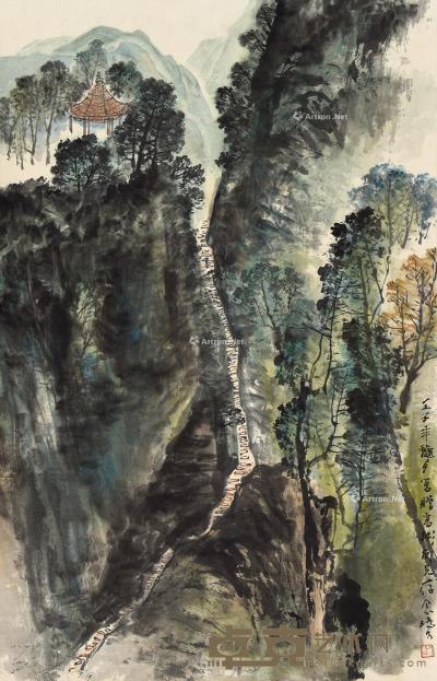  壬子（1972）年作 秋山古道 立轴 设色纸本 103×67cm