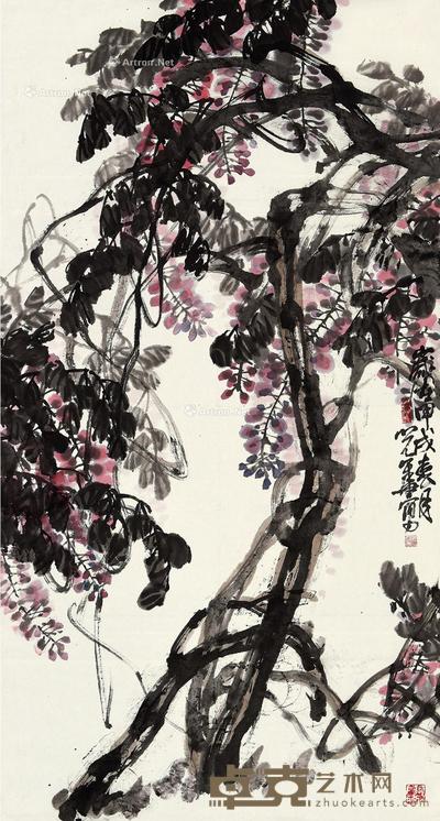  甲戌（1994）年作 紫藤 立轴 设色纸本 129×69cm