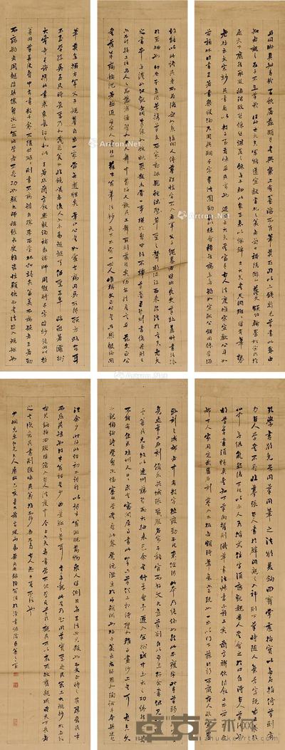  乙亥（1875）年作 书法 （六幅） 六屏轴 纸本 134×32.5cm×6