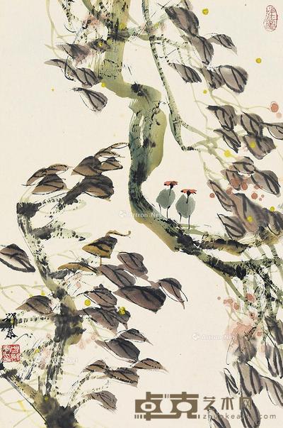秋叶小鸟 镜片 设色纸本 68×46cm