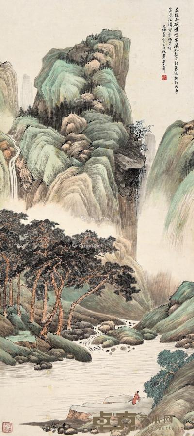  丁亥（1887）年作 幽涧鸣泉图 立轴 设色纸本 131×59cm