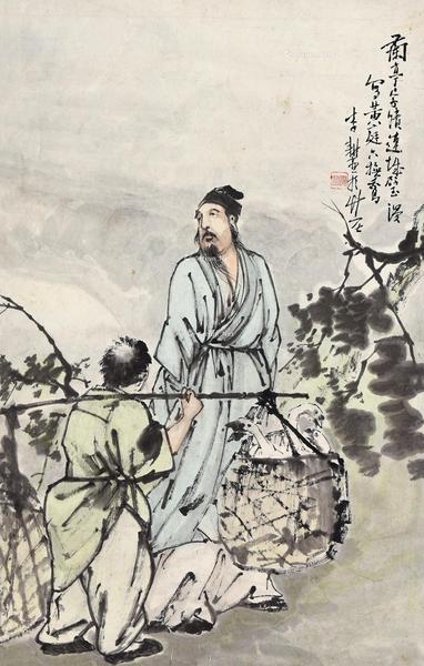  黄庭换鹅 立轴 设色纸本