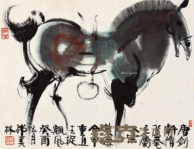  癸酉（1993）年作 骏马图 镜片 设色纸本 69×88cm