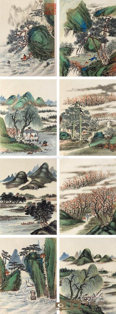 小景山水 册页 (十二选八) 设色纸本 10.5×7.5cm×12