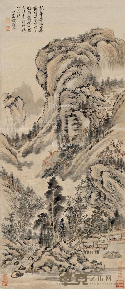  辛卯（1771）年作 溪山春霭图 立轴 设色纸本 93×40cm