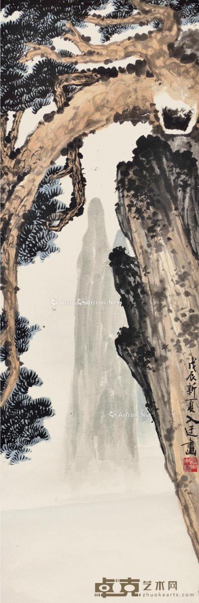  戊辰（1988）年作 松风 镜片 设色纸本 103×34cm