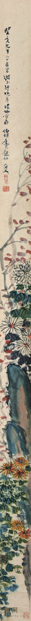  癸亥（1923）年作 菊石听香 屏轴 设色纸本 150×7.3cm