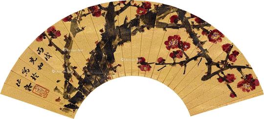  丙戌（1946）年作 暗香 扇面轴 泥金设色纸本
