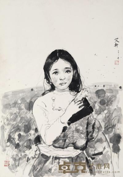  2011年作 西藏女孩 纸本水墨 70×100cm