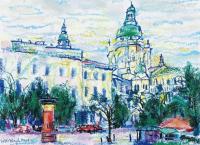  2013年作 远眺教堂（匈牙利） 纸本油画