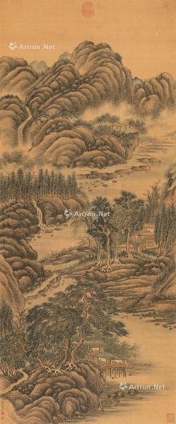  松溪林壑图 立轴 设色绢本