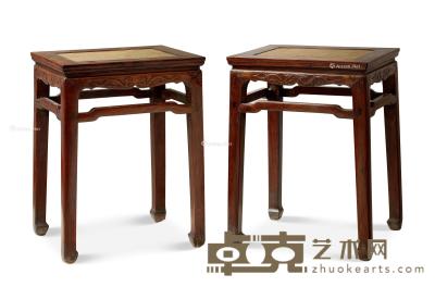 清 黄花梨雕夔龙纹方凳 （二件） 37×28×49cm