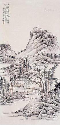 山水 立轴 设色纸本