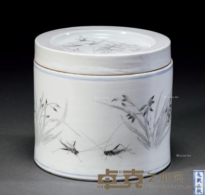  清 墨彩兰花蛐蛐罐 高11.5cm