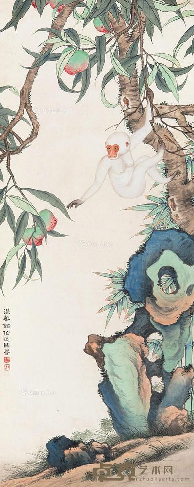 仙猿献寿 立轴 设色纸本 98.5×39cm